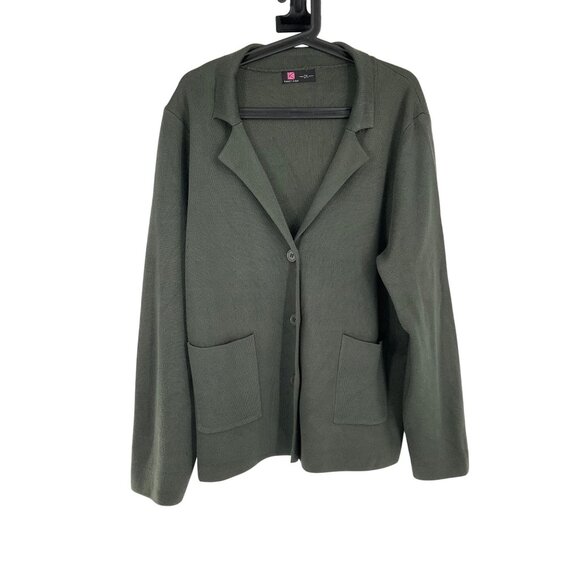 Kancy Kole Womens Olive Green Knit Blazer Cardigan Pockets Button Cuffs Size 2XL - Picture 2 of 8